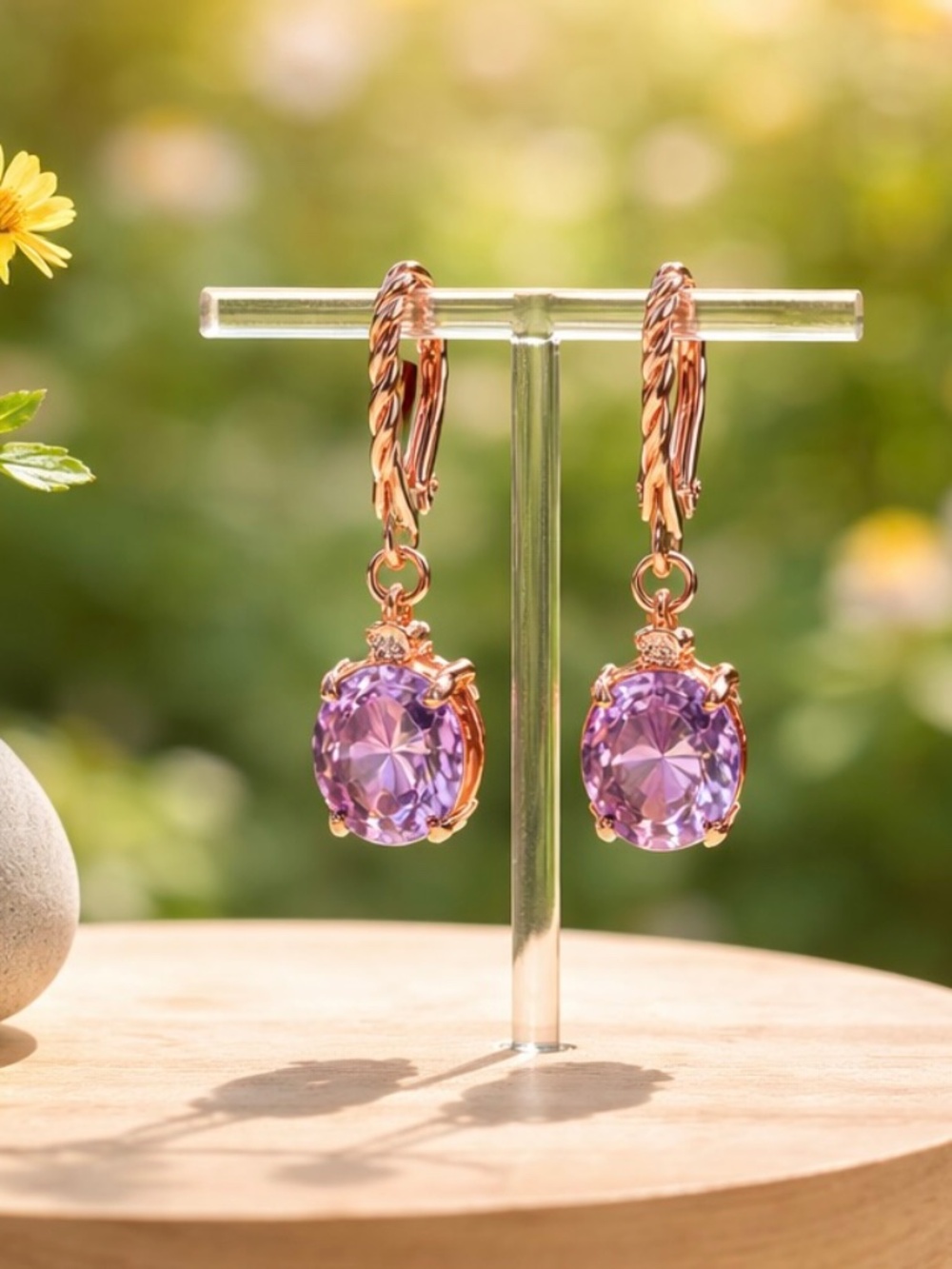 Amethyst Earrings 18k Rose Gold Vermeil, February Birthstone, 6th Anniversary